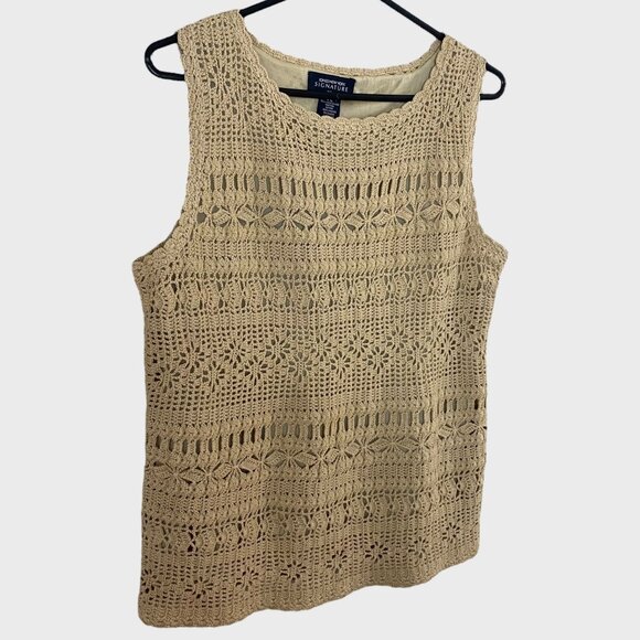 Jones New York Lined Crochet Sleeveless Top Tan Women's Petite Large Casual Boho - Picture 3 of 9
